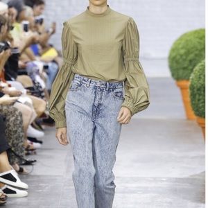 Tibi Sculpted Mock Neck Ballon Sleeve Top